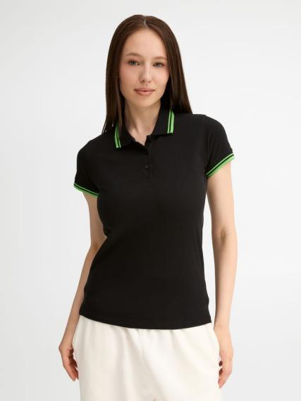 Рубашка поло женская Pasadena Women 200 с контрастной отделкой, черный/зеленый, размер XL