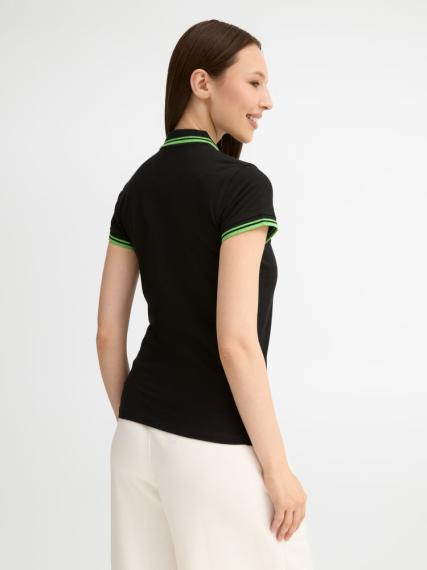 Рубашка поло женская Pasadena Women 200 с контрастной отделкой, черный/зеленый, размер XL