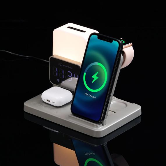 Зарядная станция с электронными часами и подсветкой Large Charge ver.3, серая